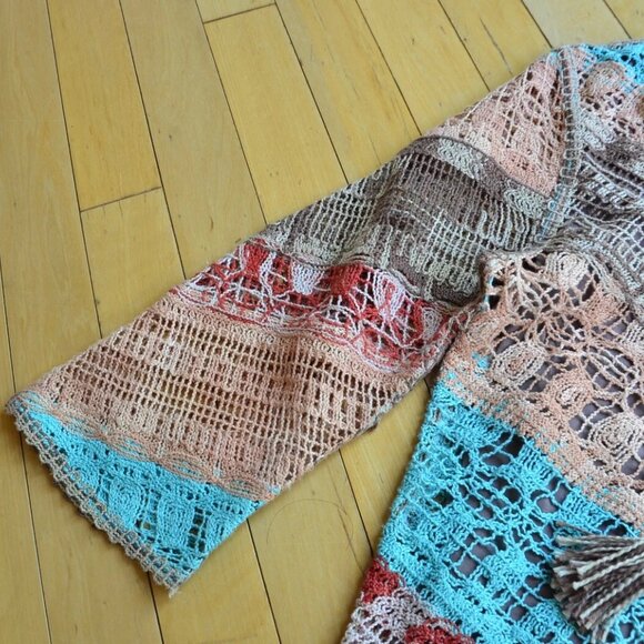 Soft Surroundings Earthy Long Tunic Top Aqua Chevron Women's Size L - Picture 4 of 12